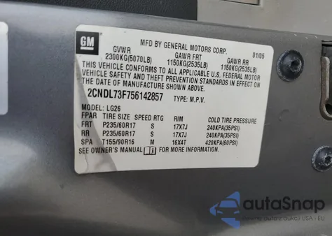 2005 Chevrolet Equinox Lt from USA, damaged, VIN 2CNDL73F756142857